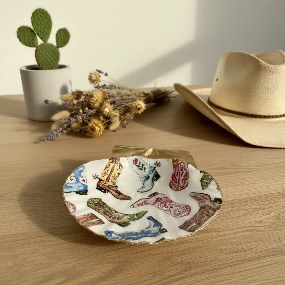 Cowboy Boot Shell Ring Dish Handmade Trinket Dish, Western Gift Country Girl